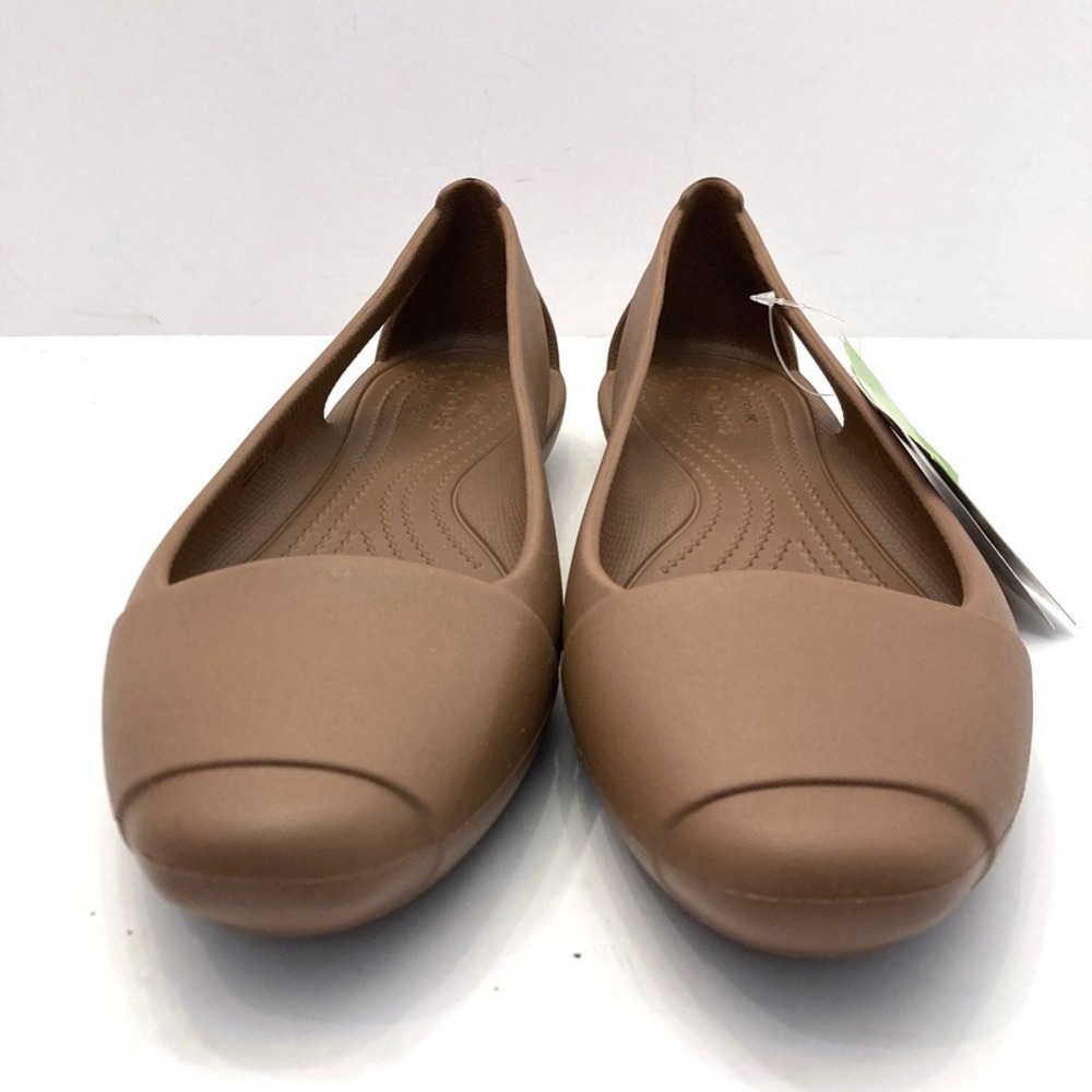 Crocs Sienna Flats Brown Tan Ballet Womens 9 NWT Cut Out Synthetic Comfort - Picture 2 of 7